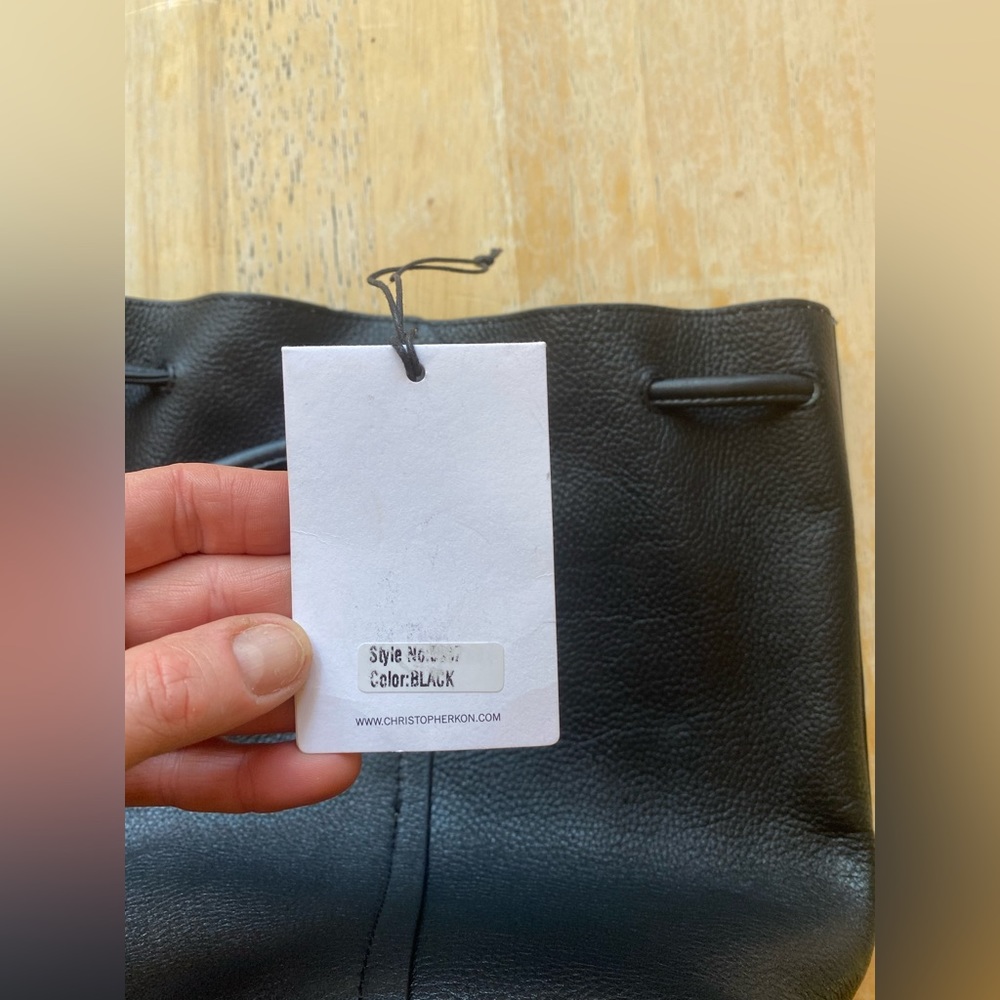 Kristopher Kon Black Leather Drawstring Bucket Bag - Picture 6 of 10